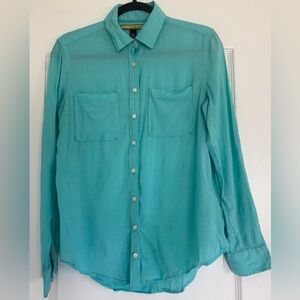 Prince & Fox Teal Button Down Shirt Size S Petite Lightweight Casual Blouse